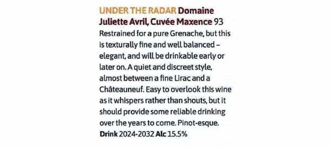 Cuvée Maxence 2022 note de dégustation du magazine Decanter