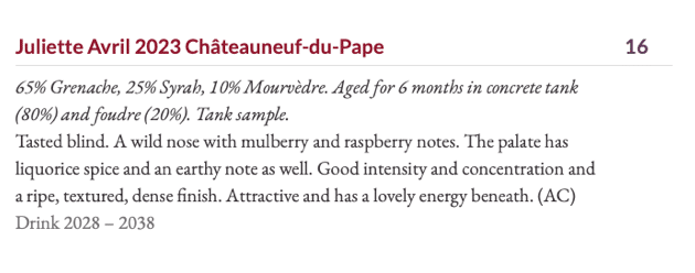 Châteauneuf du Pape 2023 cuvée Tradition – 16/20 Jancis Robinson